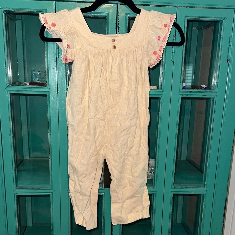 Old Navy Cream Jumpsuit with Pink Details